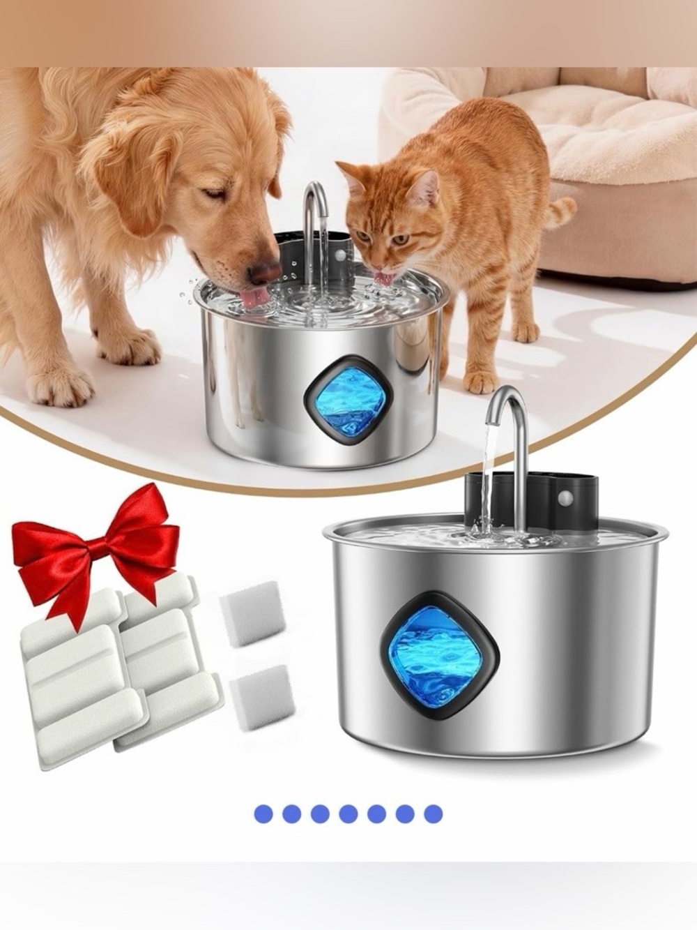 AVVKED 3.2L Wireless Pet Water Fountain, 4000mAh Rechargeable Stainless Steel Di